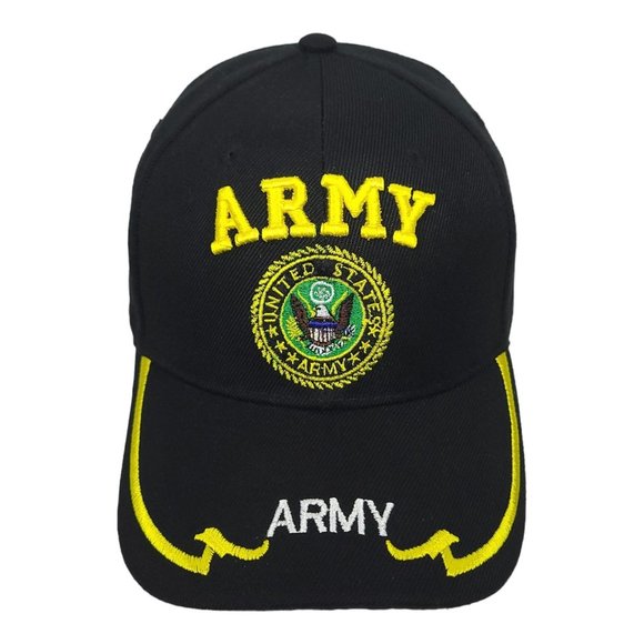 United States Army Strapback Cap Trucker Baseball Hat Eagle Embroidered Black - Picture 1 of 11